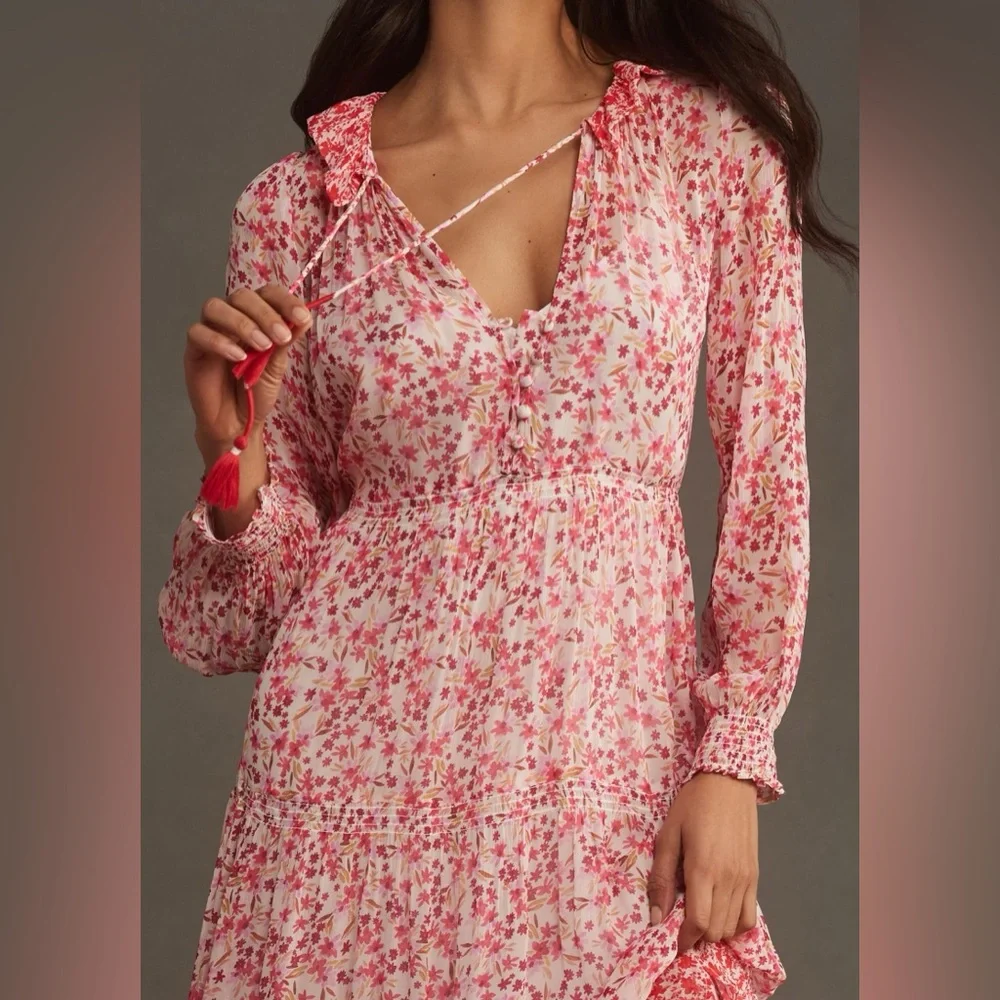 Anthropologie The Marais Printed Chiffon Maxi Dress in Red - Picture 8 of 9
